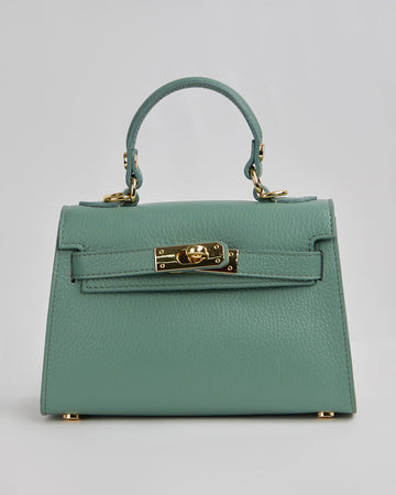 Olive Green Handbag With Gold Handle And Buckle