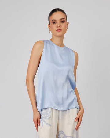 Light Blue Blouse With Back Tie