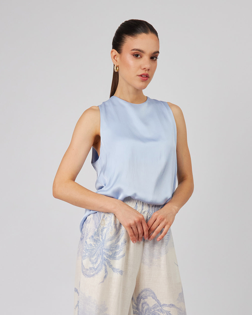 Light Blue Blouse With Back Tie