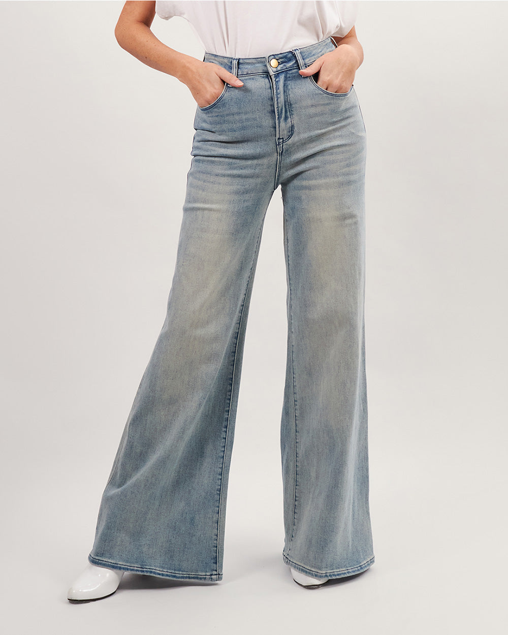Light blue washed flared jeans