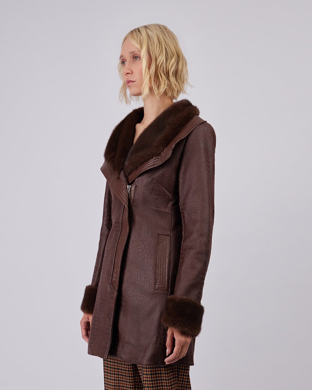 Brown Vegan Leather Coat