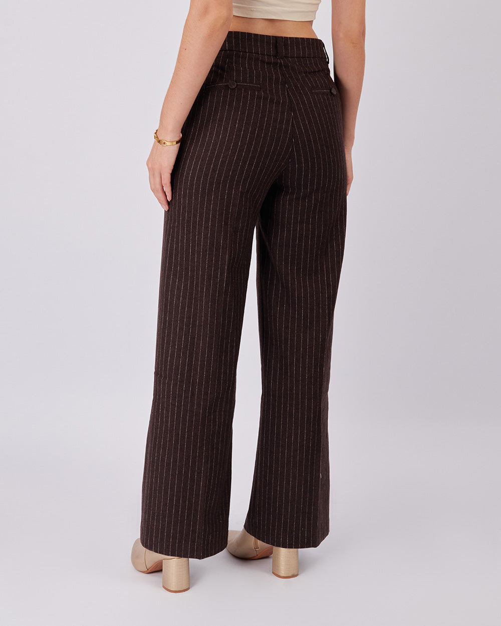 Brown Wide-Leg Striped Pants