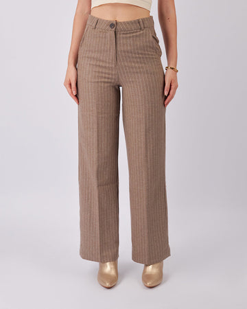 Taupe Wide Leg Striped Pants