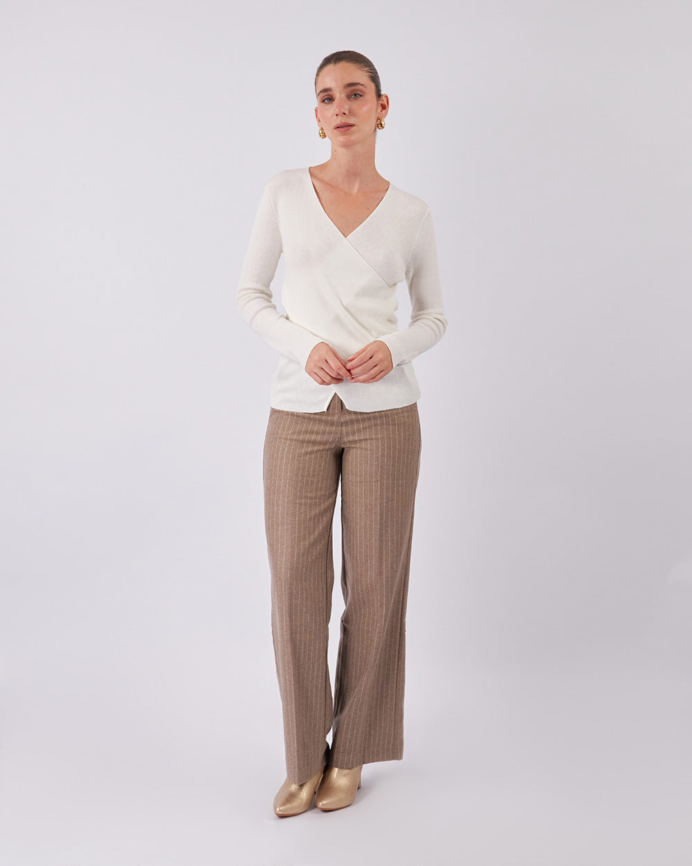 Taupe Wide Leg Striped Pants