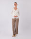 Taupe Wide Leg Striped Pants