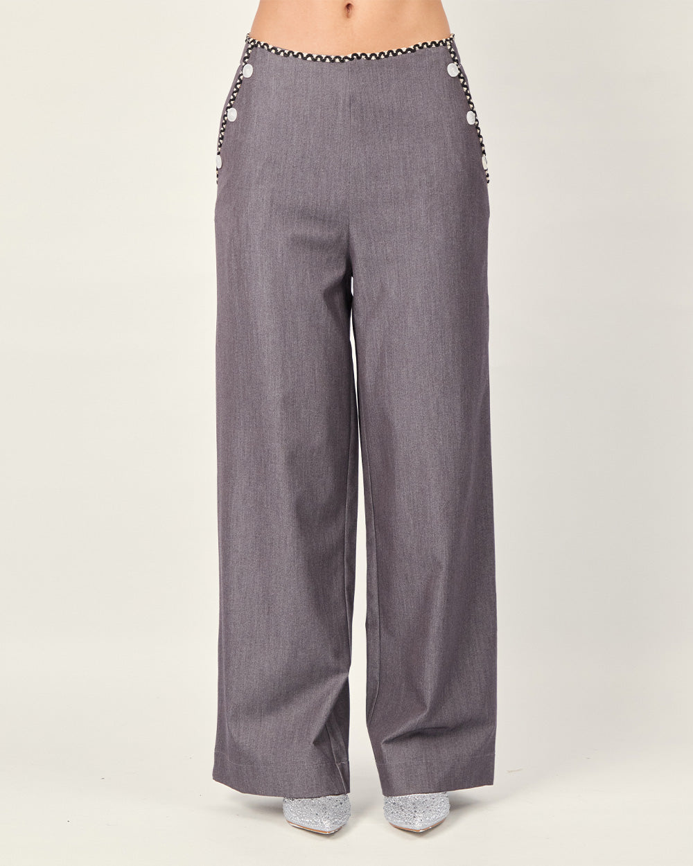 Gray knit-trim pants