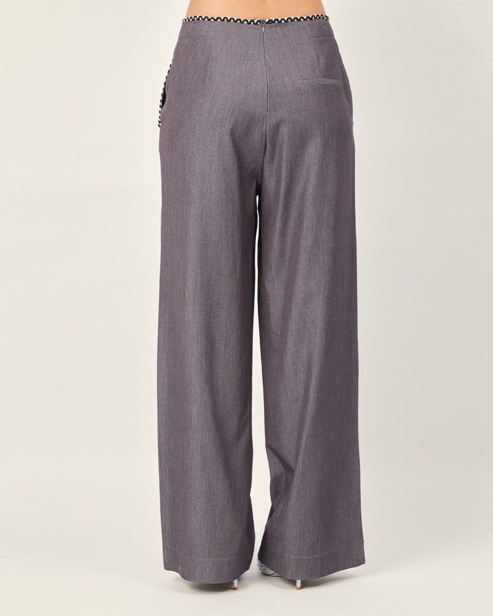 Gray knit-trim pants