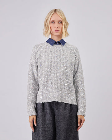 Grey Knitted Sweater With Sequins