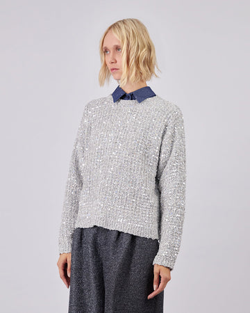 Grey Knitted Sweater With Sequins