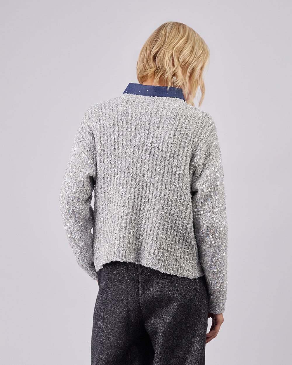 Grey Knitted Sweater With Sequins