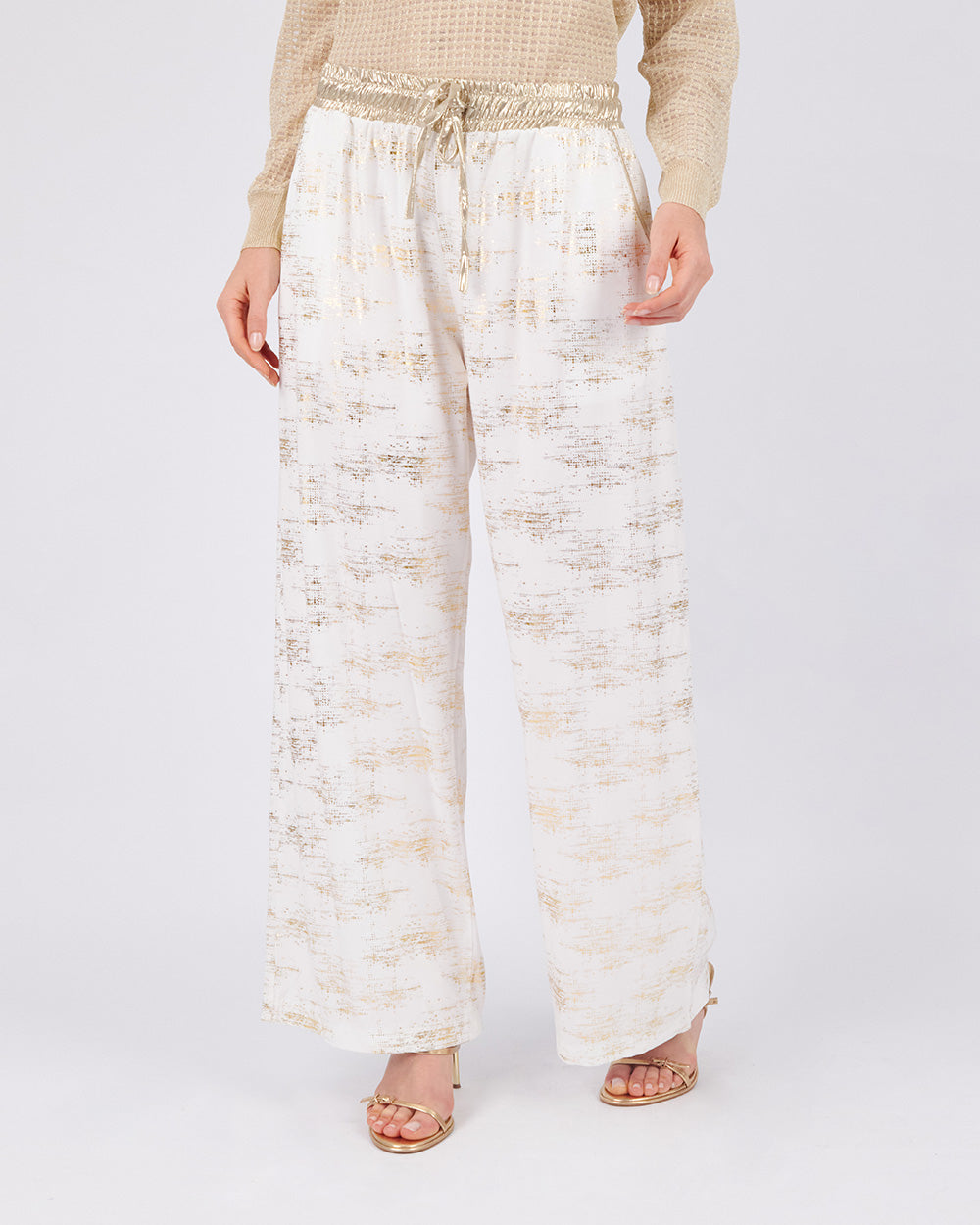 Cream Pants With Gold Foile