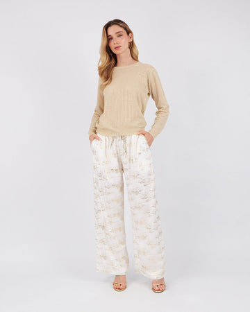 Cream Pants With Gold Foile
