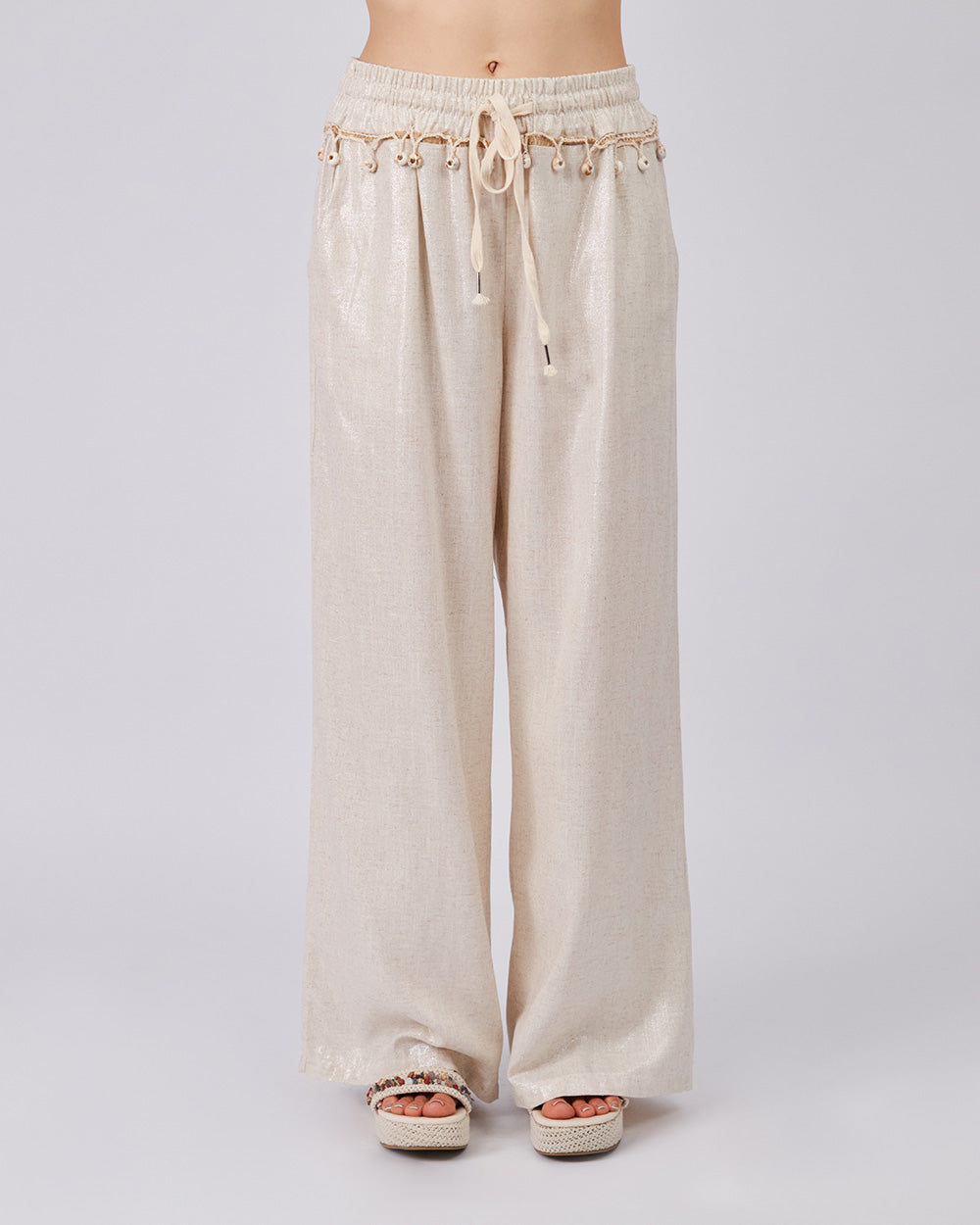 Cream Foil Trousers Dangling Details