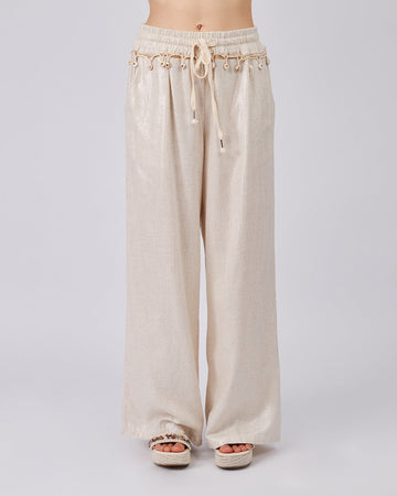 Cream Foil Trousers Dangling Details