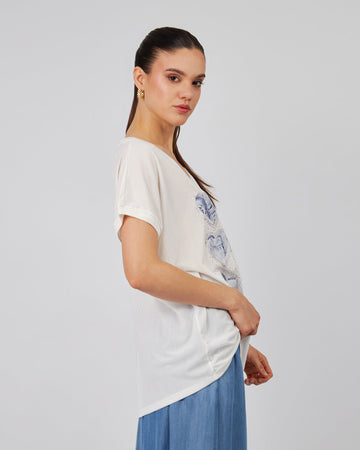 White T-Shirt With Heart Print