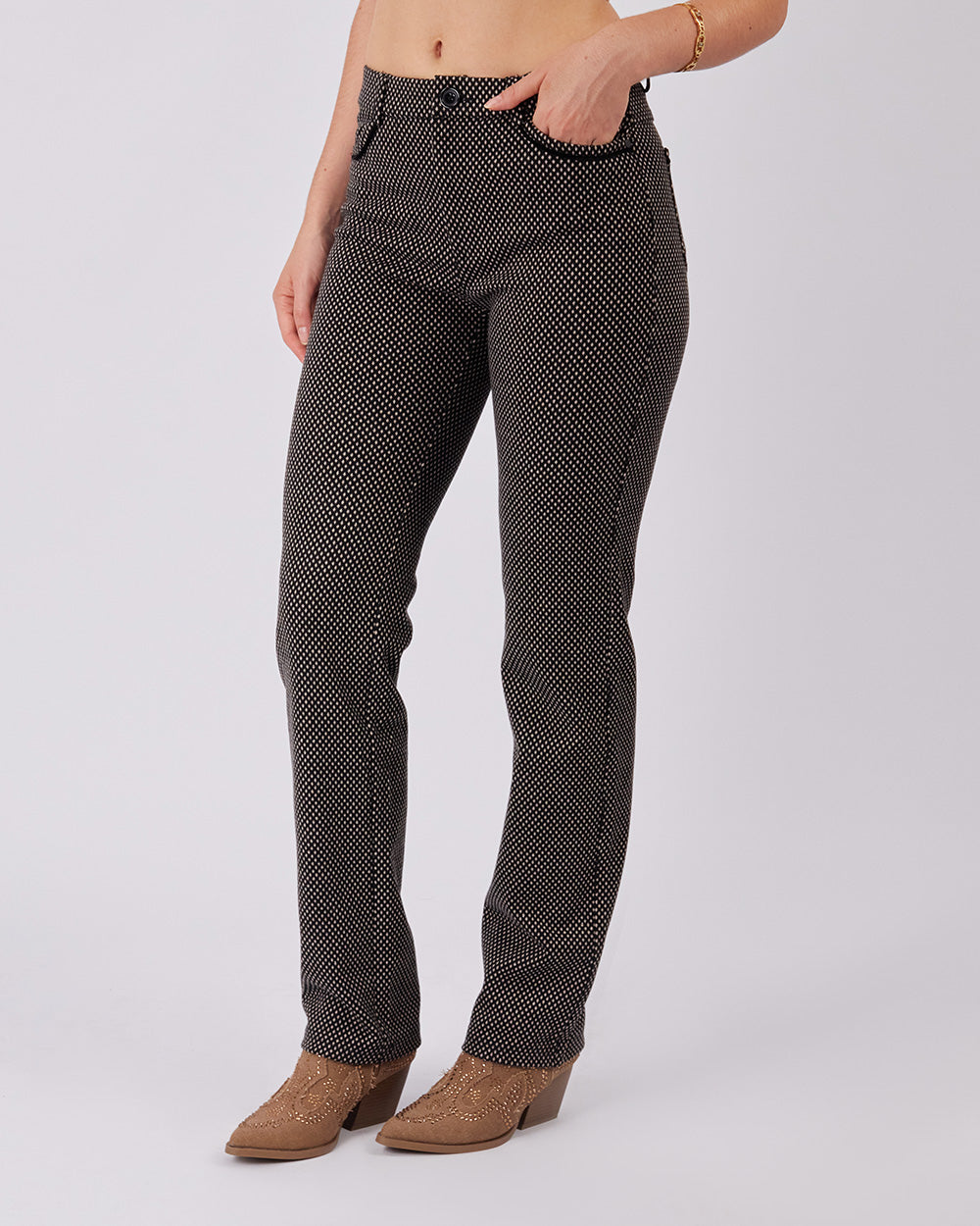 Black/Beige Diamond Pattern Tweed Pant