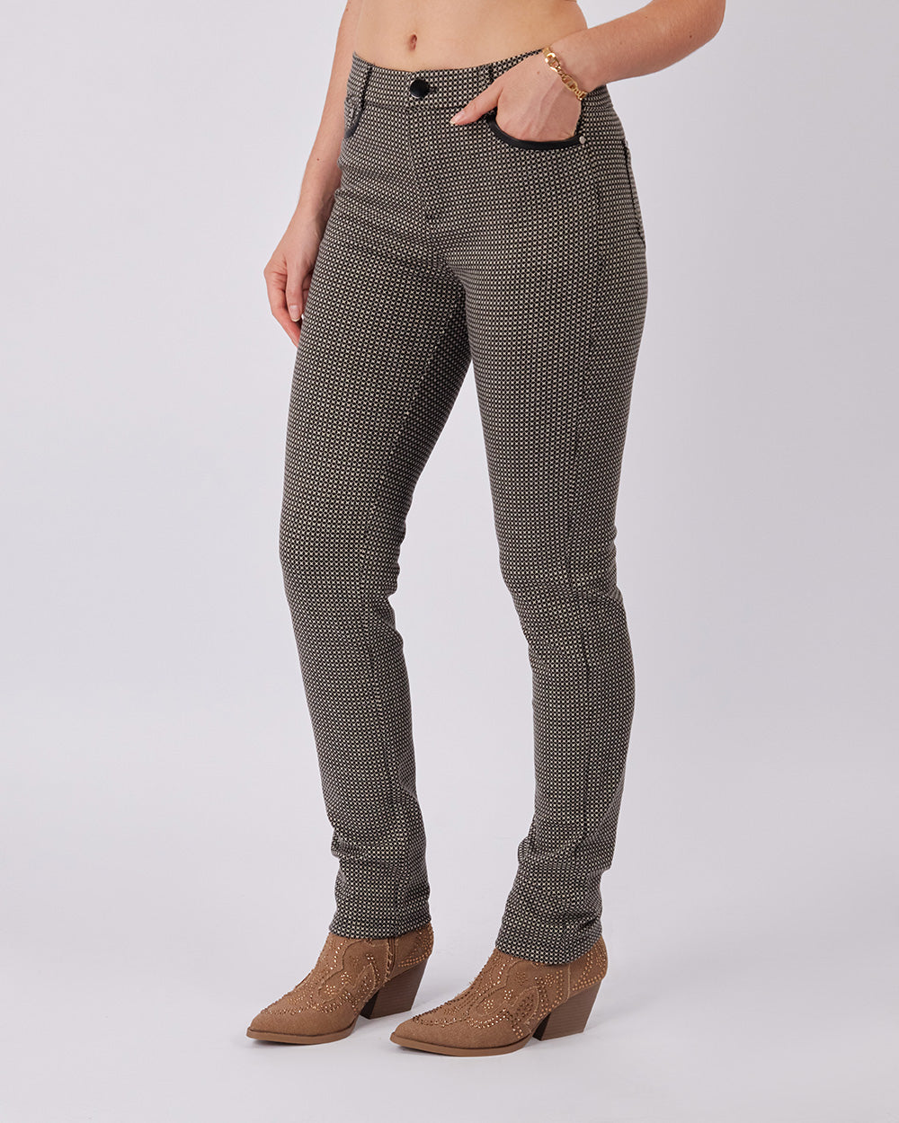 Black/Beige Tweed Pant X-Shaped Pattern