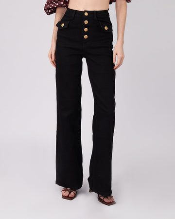 Black Denim Pants Gold Buttons