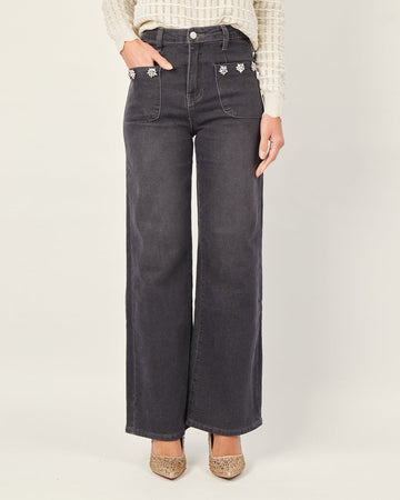 Elegant Black Wide-Leg Denim Pant