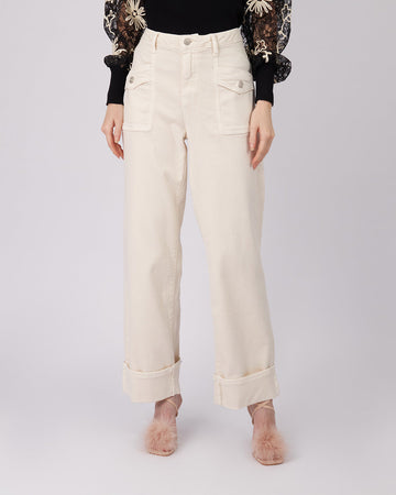 Cream Denim Pants Double Pockets