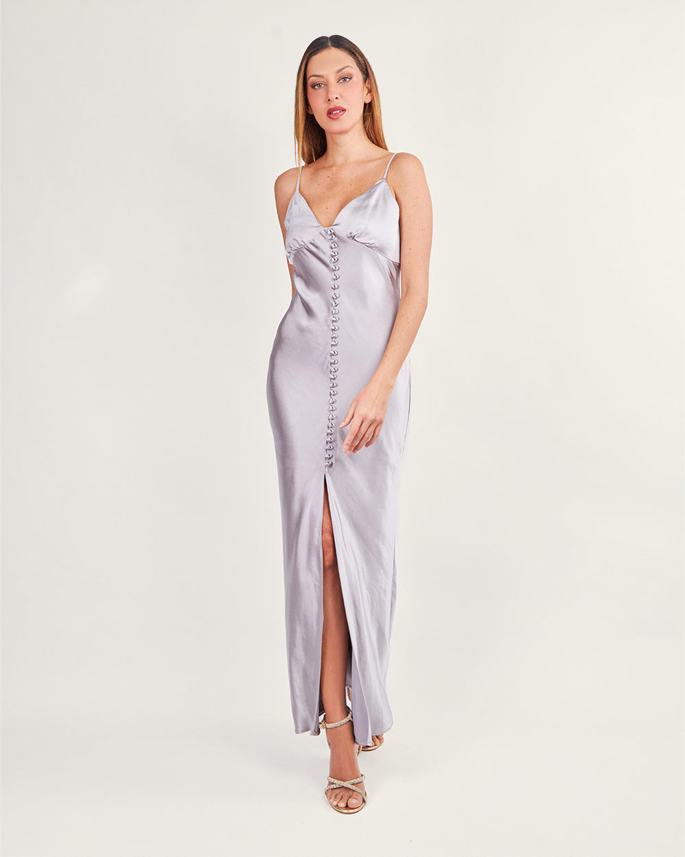 Silver long v-neck dress