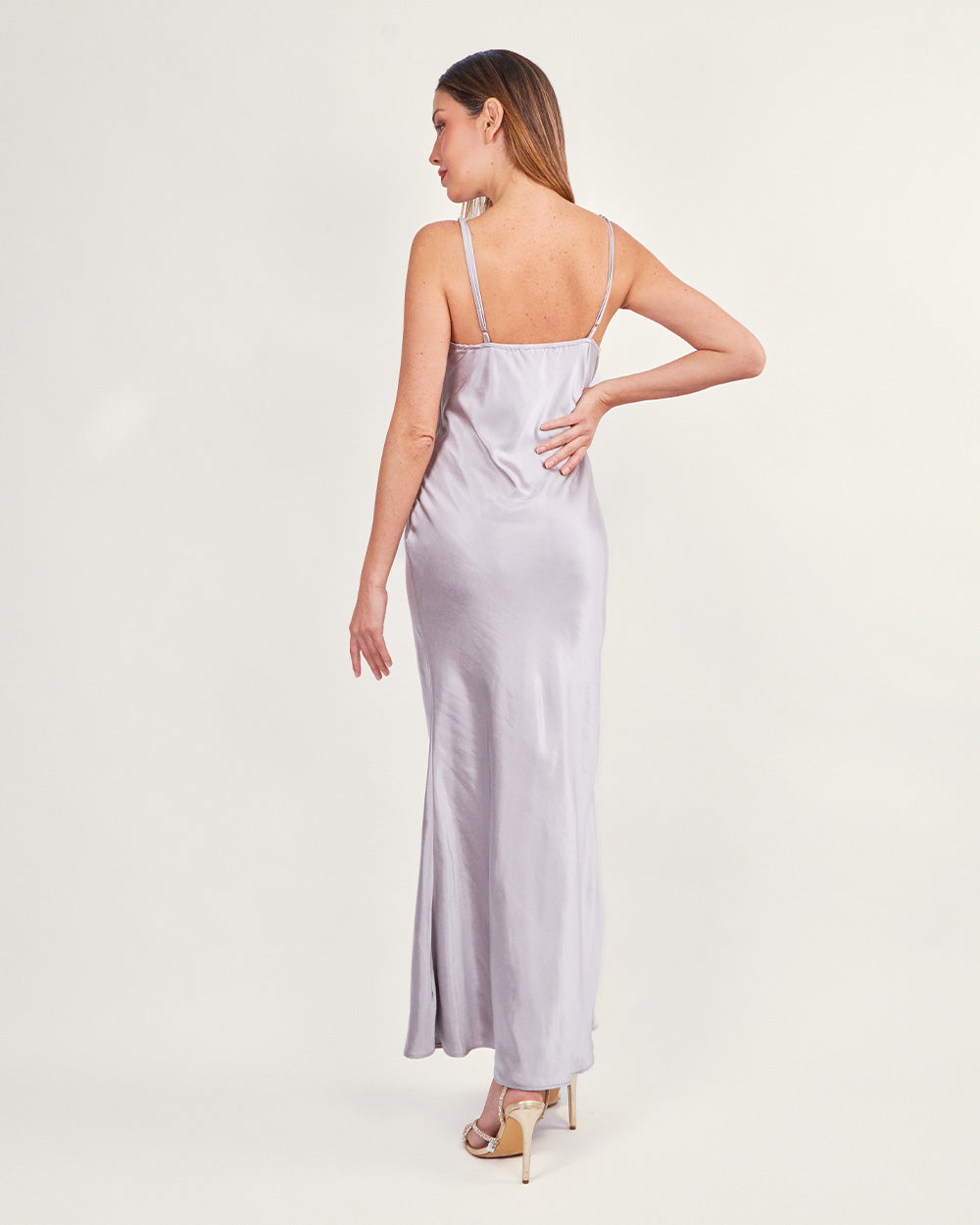 Silver long v-neck dress