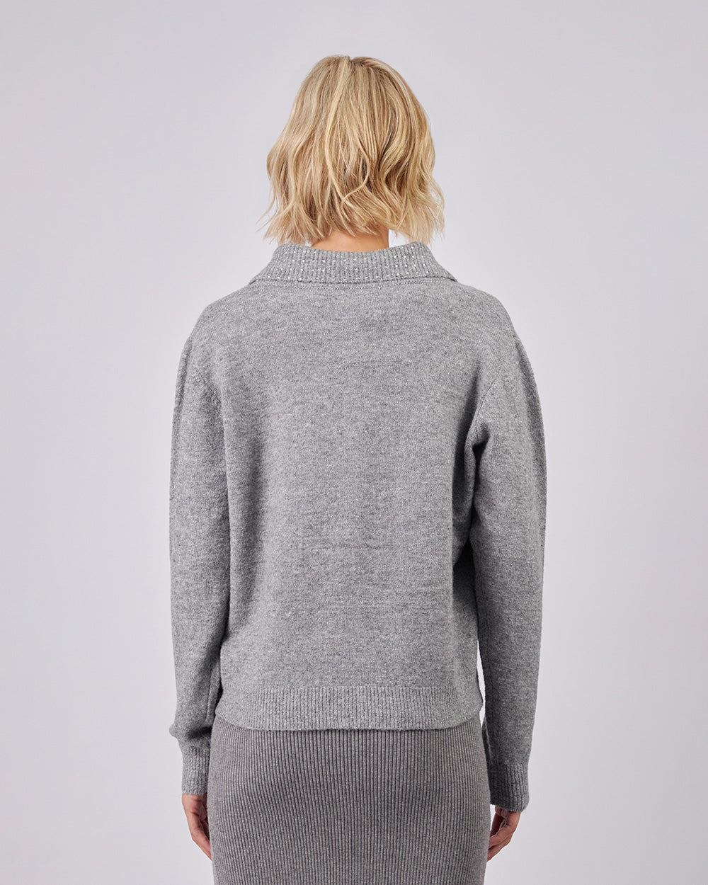 Gray Knitted Cardigan With Sparkle