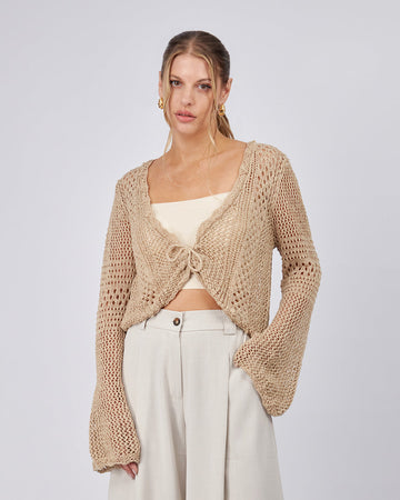 Taupe Crochet Cardigan