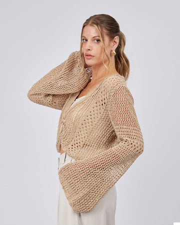 Taupe Crochet Cardigan