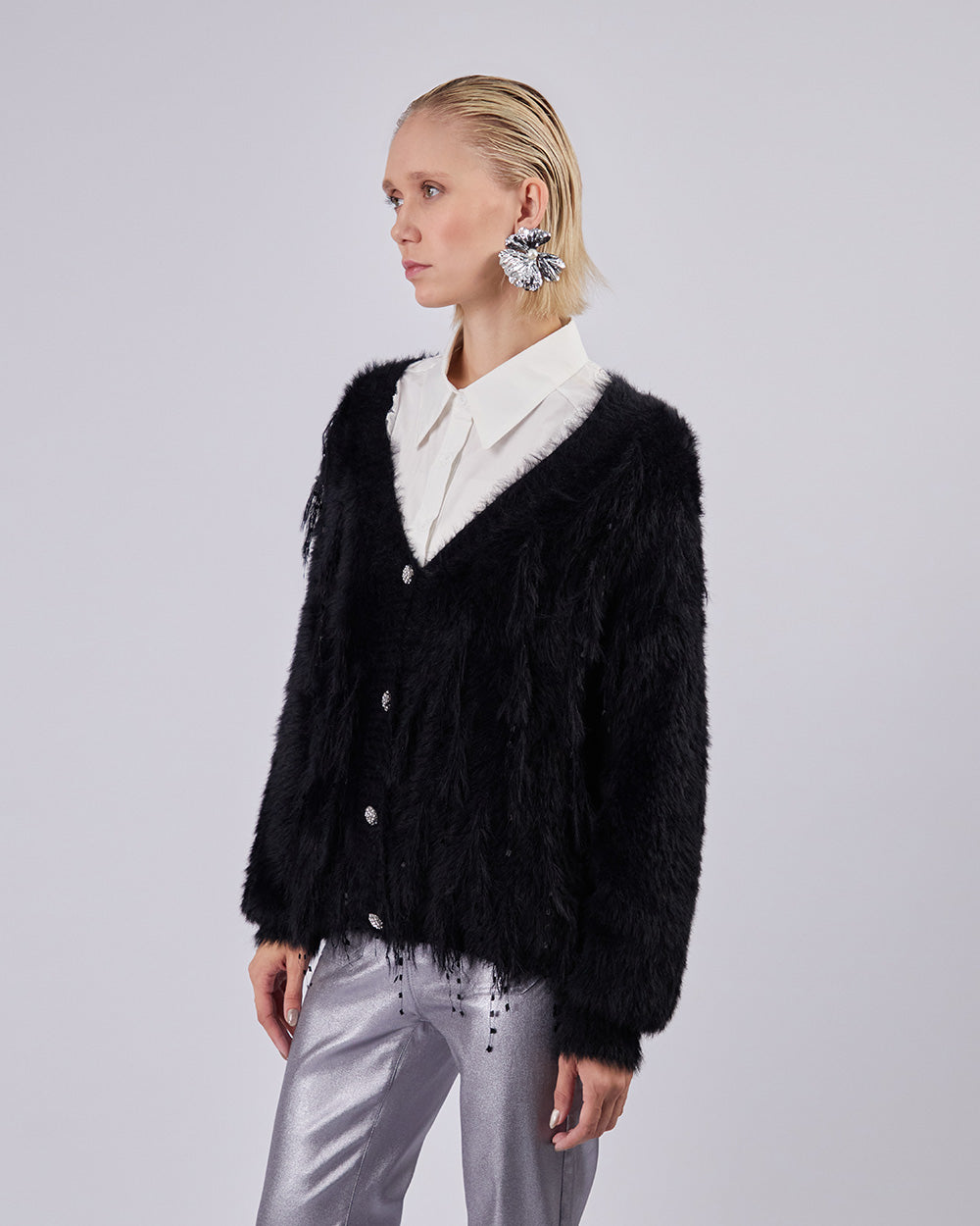 Black Cardigan With Silver Buttons