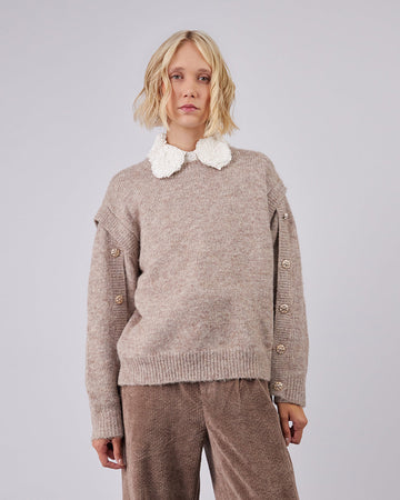 Beige Knitted Sweater With Gold Buttons