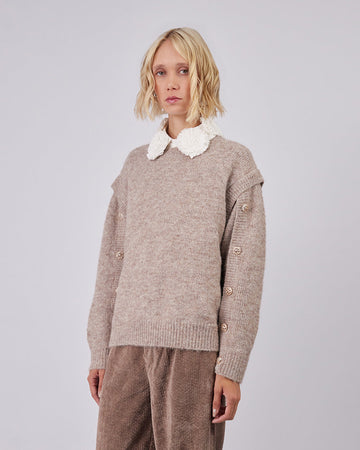 Beige Knitted Sweater With Gold Buttons