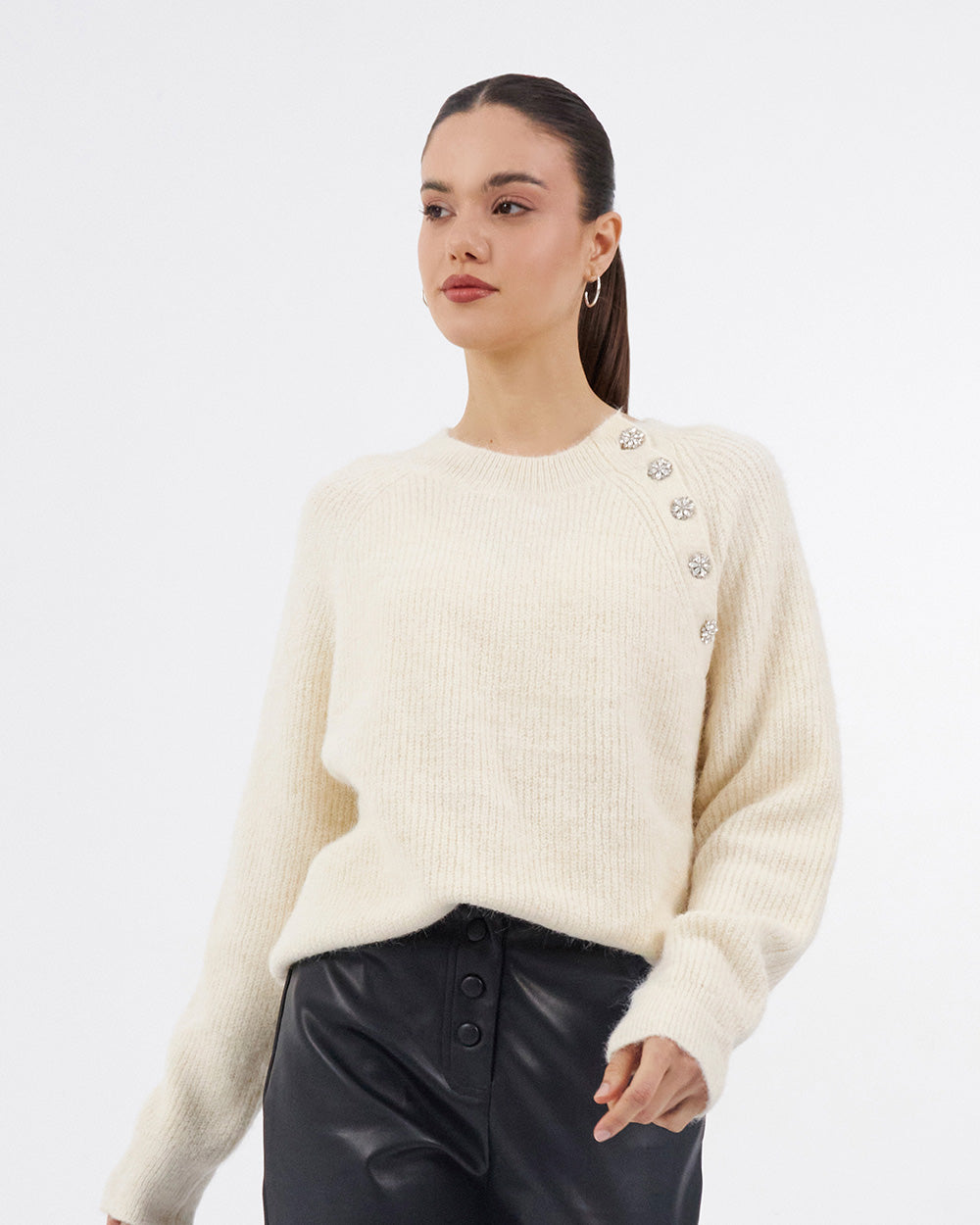 Cream Floral Button Sweater