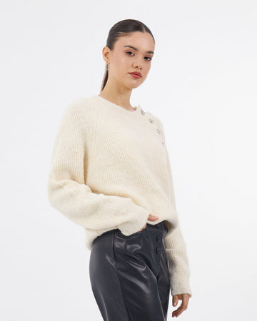 Cream Floral Button Sweater