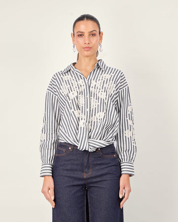 White shirt with black stripes