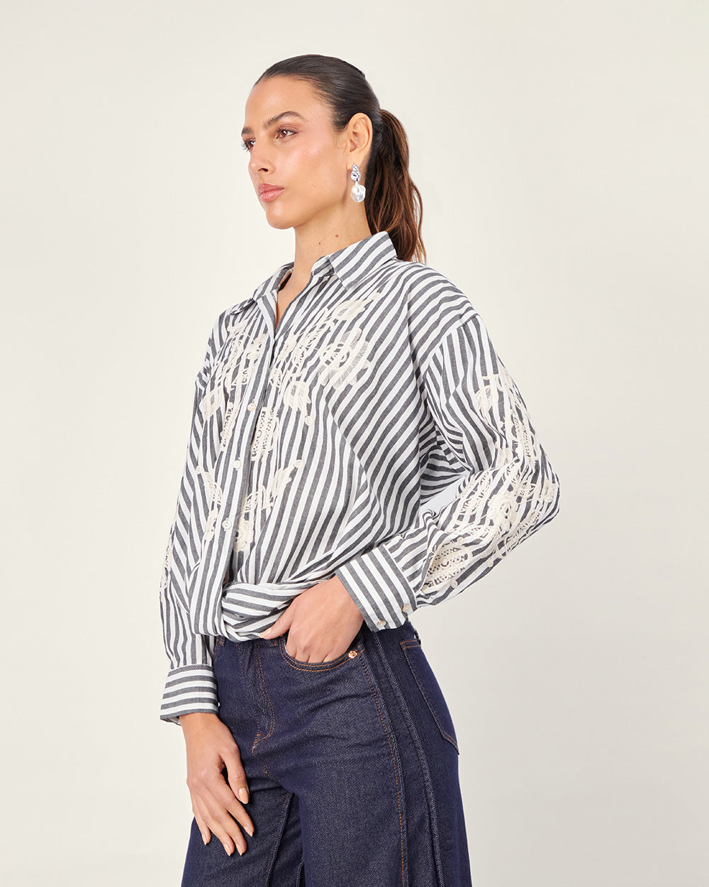 White shirt with black stripes