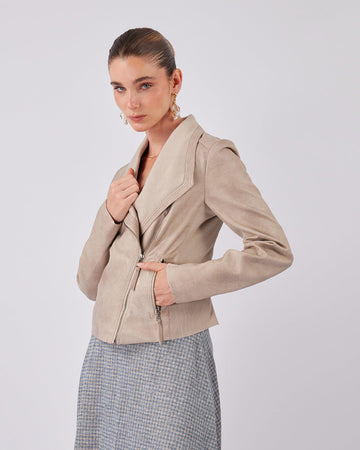 Beige Vegan Leather Crop Jacket