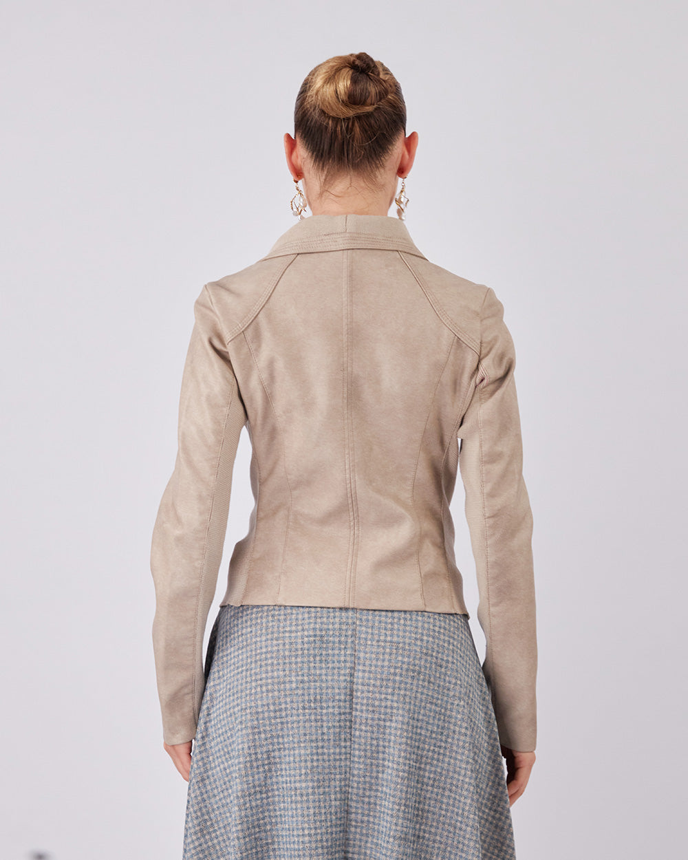 Beige Vegan Leather Crop Jacket