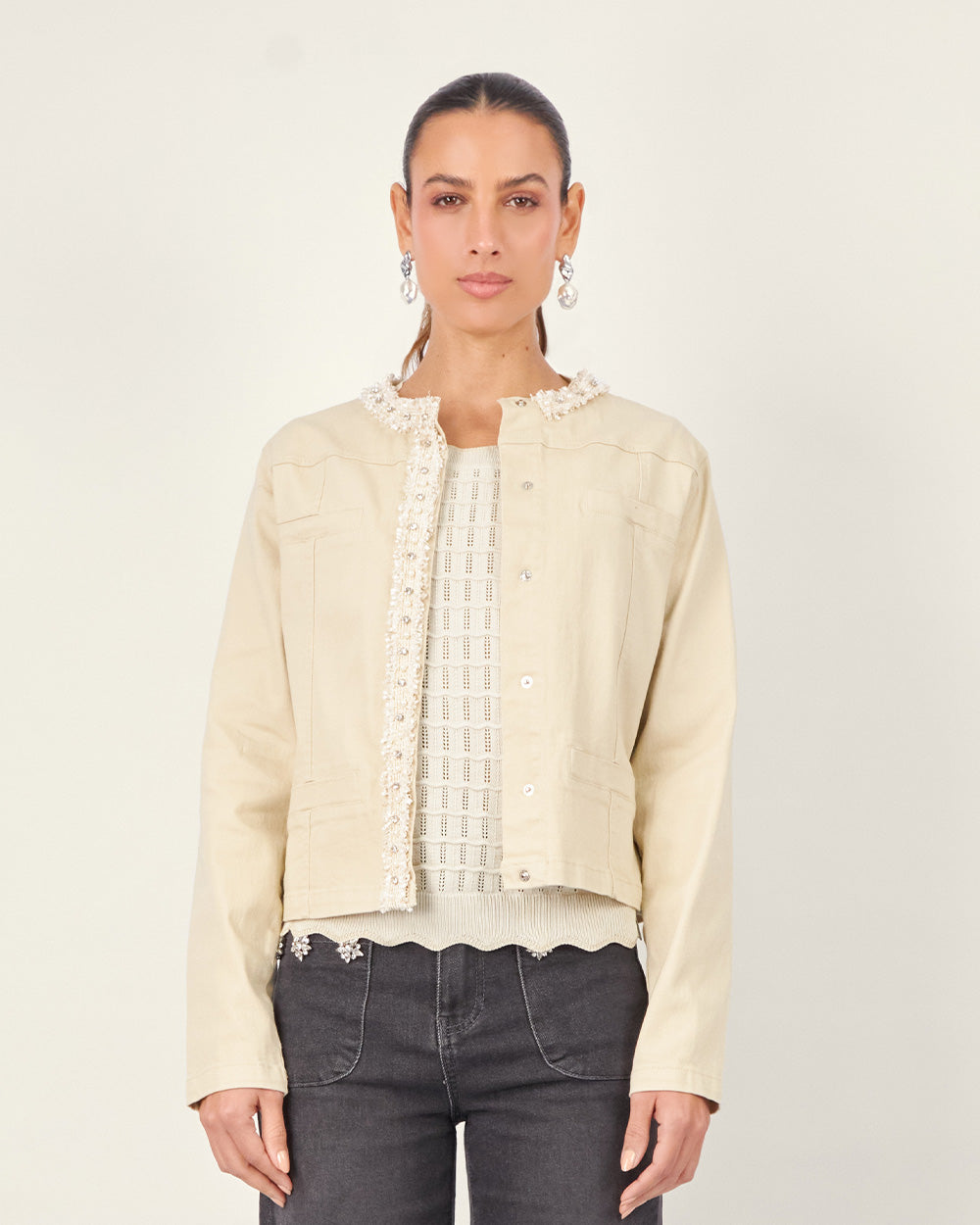Beige Jacket with Faux Pockets
