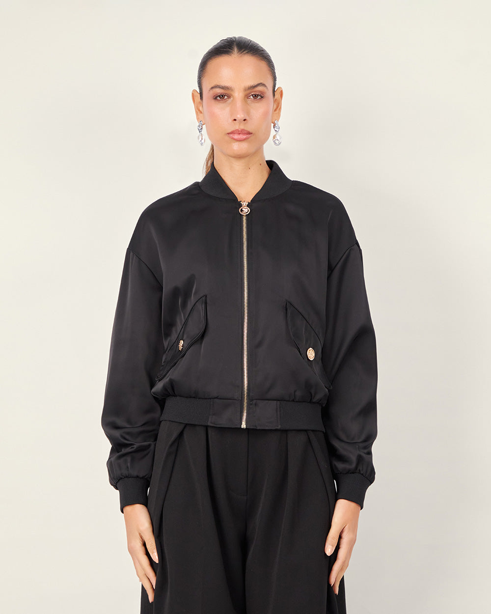 Black Satin Bomber Jacket