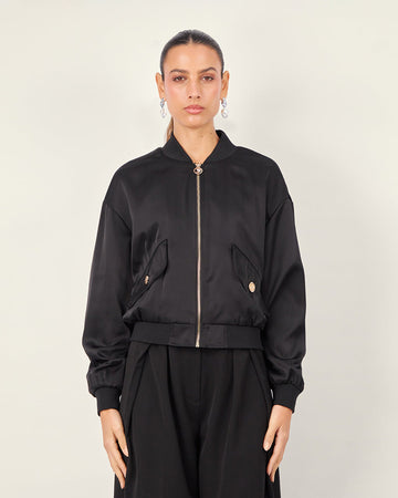 Black Satin Bomber Jacket