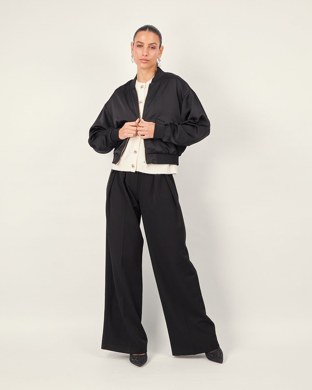 Black Satin Bomber Jacket