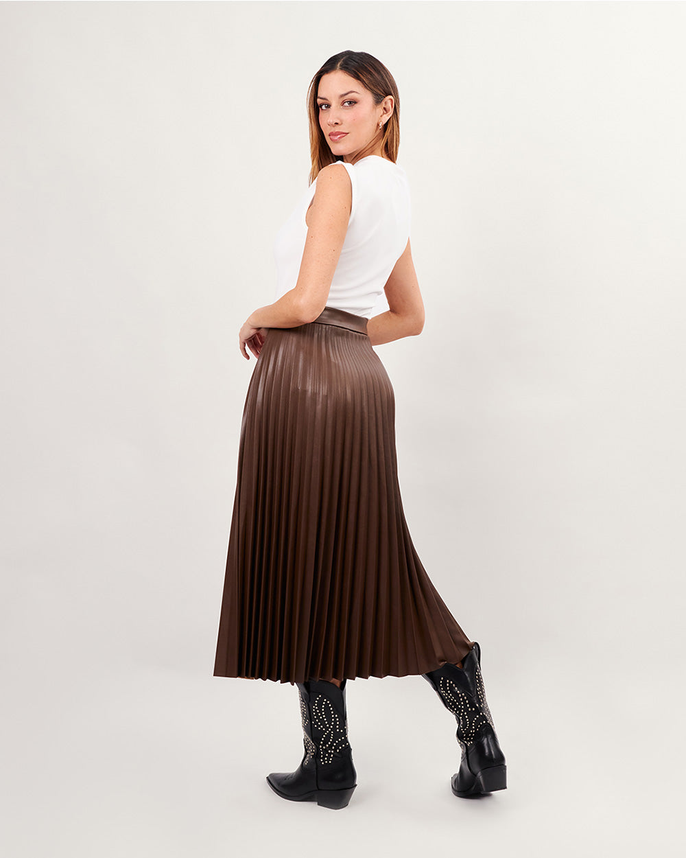 Chocolate pleated skirt