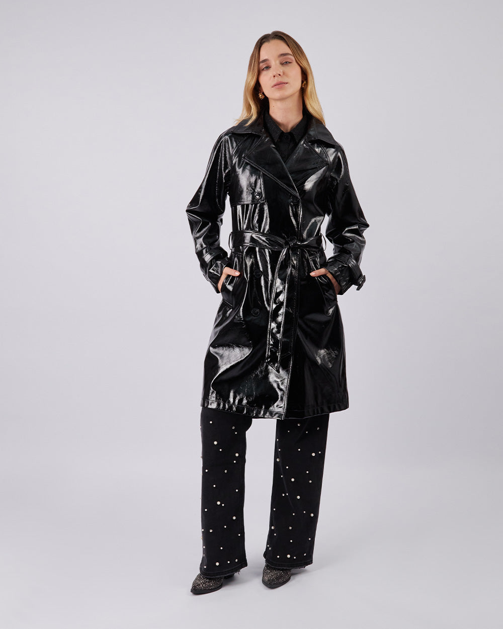 Black Trench Coat With Belt