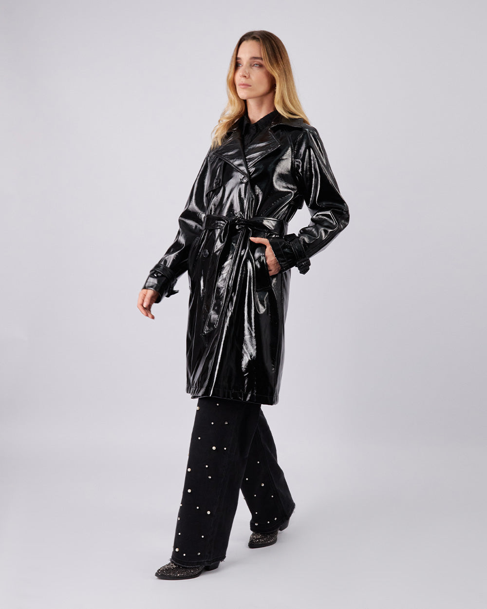 Black Trench Coat With Belt