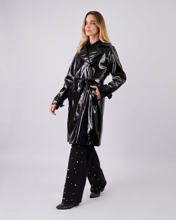Black Trench Coat With Belt