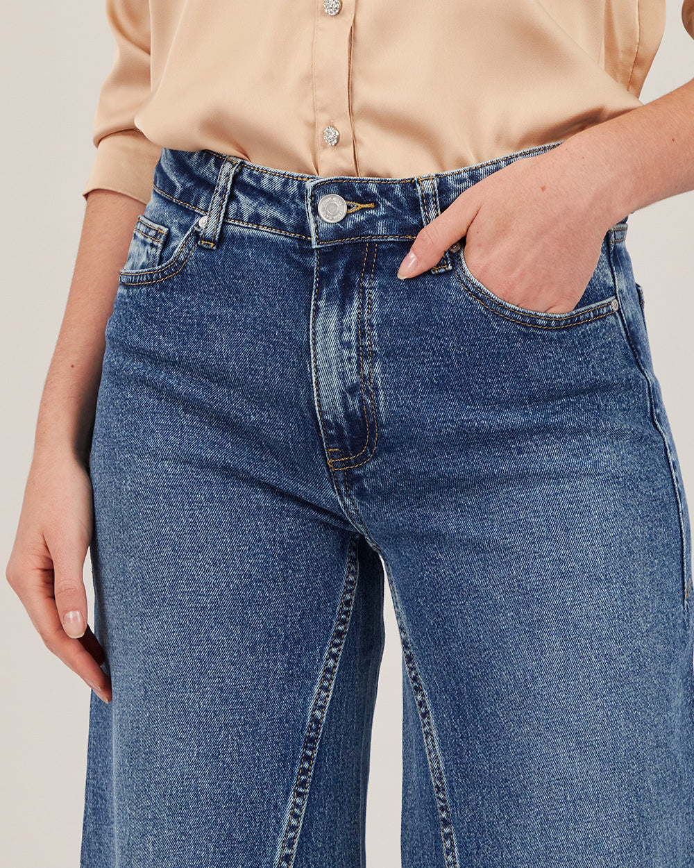 Blue Wide-Leg Denim Pants