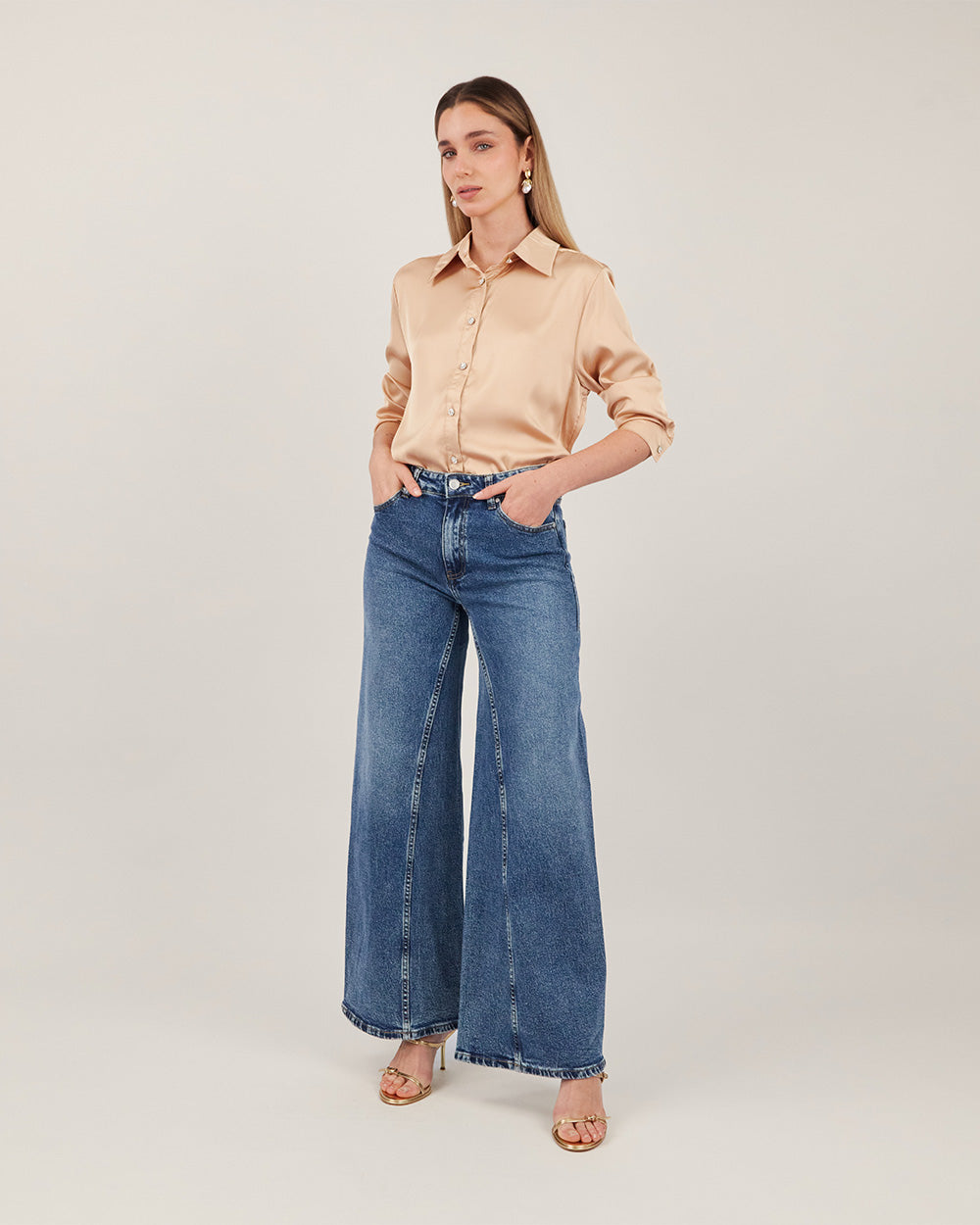 Blue Wide-Leg Denim Pants