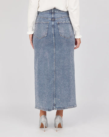 Full Sparkle Denim Blue Long Skirt