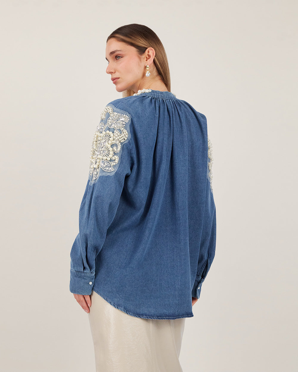 Blue Denim Pearl Blouse